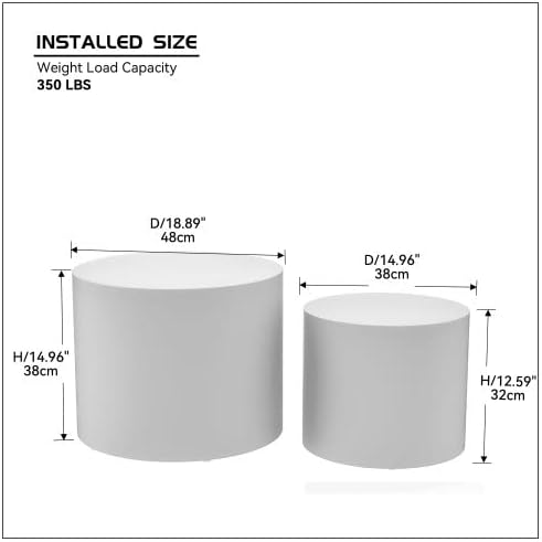 Small Coffee Table Nesting End Table Set of 2, Round Coffee Table Wood Side Table Circle Accent Tables for Small Spaces Living Room Bedroom Balcony Office, White