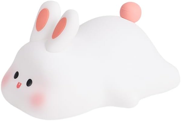 Cute Rabbit Night Light, Animal Lamp, Food Grade Silicone, Rechargeable, 3 Level Dimmable, Squishy Nursery Nightlight for Desk Decor, Funny Gifts Stuff for Boys Girls Baby, White Elephant Gifts