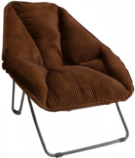 Zenithen Limited Foldable Portable Hexagon Metal Frame Folding Corduroy Soft Dish Chairs for Dorm Rooms, Bed Rooms, Gaming, and Living Room, Brown (Pack of 2)