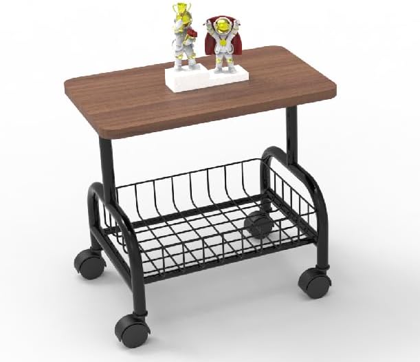 16.92"* 11.81" Small Side Table with Storage, Modern Mid-Century 2 Tier End Table, Sturdy Metal Frame and Storage Shelf, Movable Accent Table for Any Room Style, Modern Country Style, Brown and Black