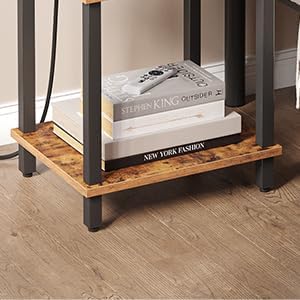 TUTOTAK End Table with Charging Station, Side Table with USB Ports and Outlets, Nightstand, 3-Tier Storage Shelf, Sofa Table for Small Space TB01BB042