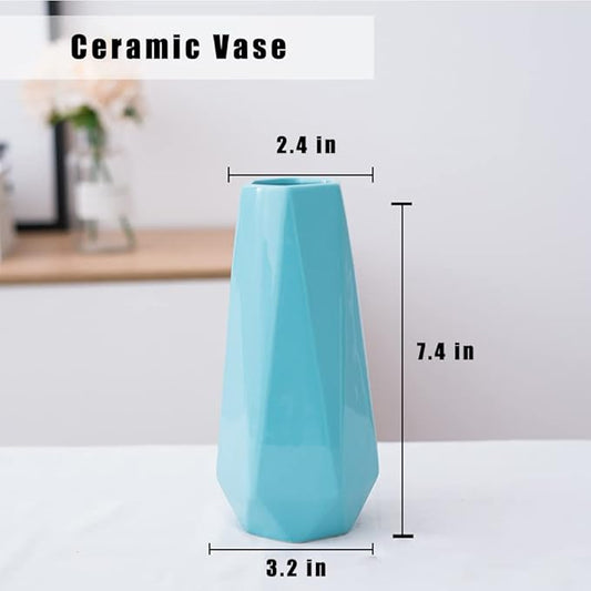 Ceramic Vase, 7.4 Inch for Pampas Calla Lily Tulip, Flower Vase Minimalism Style for Modern Table Shelf Home Decor, Fit for Housewarming, Weddings, Birthday, Christmas, Thanksgiving, New Year (Blue)