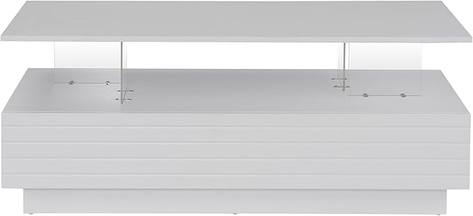 Merax 47.2" Modern Rectangular LED Lights Coffee Table with 2 Drawers, White
