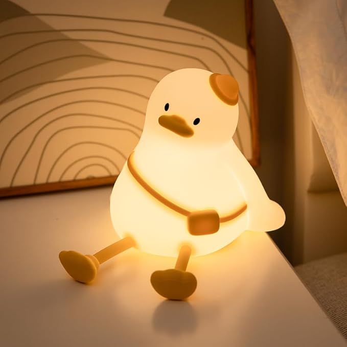 Cute Duck Night Light, Animal Lamp, Food Grade Silicone, Rechargeable, 3 Level Dimmable, Squishy Nursery Nightlight for Desk Decor, Funny Gifts Stuff for Boys Girls Baby, White Elephant Gifts
