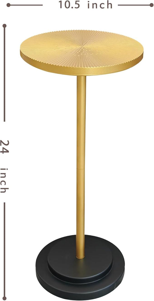 Drink Table, Carved Table Top Martini Table, Small Side Table, Weighted Base Pedestal Table for Living Room, Bedroom, Bathroom, Gold and Black