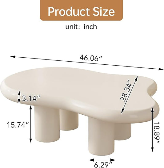 Guyii Cloud Coffee Table with 18.89" Legs, Cute Coffee Table, White Modern Tea Tables, Irregular Indoor End Table for Living Room, Free Shape Center Table with 4 Legs