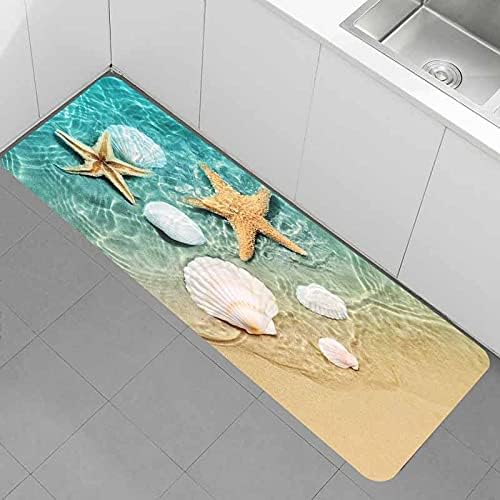 Bath Rugs Sponge Foam Absorbent Soft for Bathroom and Kitchen (47x18 inches), Flannel Mat Non Slip Bright 3D Print for Bedside and Living Room(Scallop Starfish)