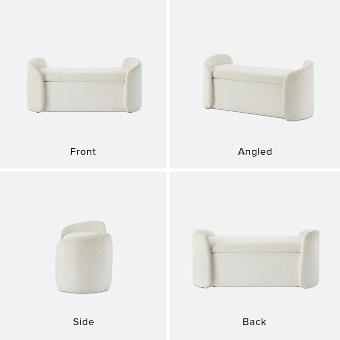 mopio Sophie 51" Ottoman Storage Bench, Entryway and Window Seating, End of Bed Curved Stool for King & Queen Bed, Storage Chest for Bedroom (Pearl White Boucle)