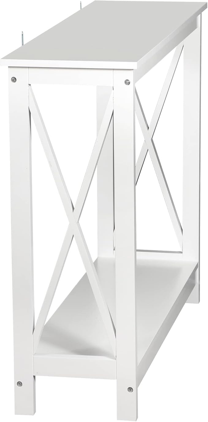 ZenStyle Sofa Side Console Table with 2 Storage Shelves Narrow Accent Table for Entryway/Hallway/Living Room, 39.3in L x 11.8in W x 31.6in H (White, 39.3 inch)