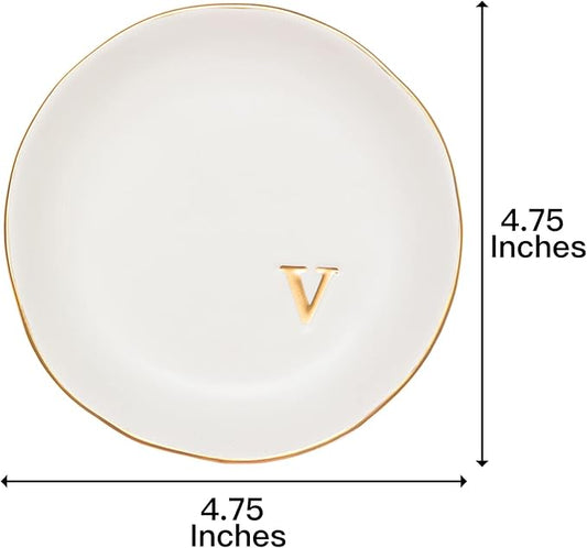 COLLECTIVE HOME - Ceramic Jewelry Tray, Decorative Trinket Dish for Rings Earrings Necklaces Bracelet Watch Keys, Birthday Mother's Day Christmas Gift for Women, 4.75", White Surface (V)
