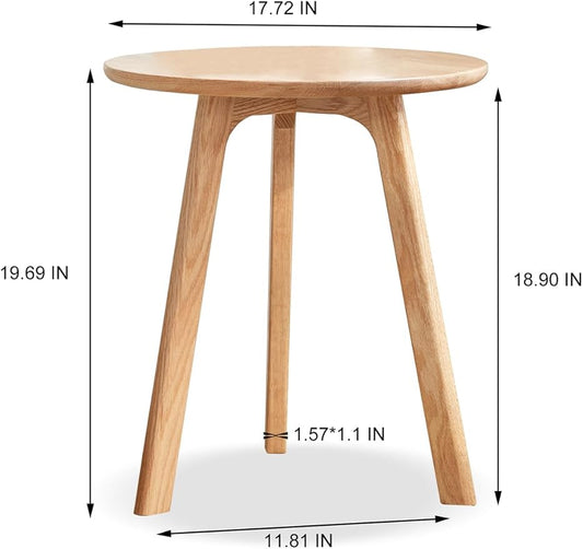 Solid Wood Round Side Table,End Table - FAS-Grade North American Oak,Elegant Round End Table with 3-Leg Design,Modern Natural Wood Accent Side Table for Living Room, Bedroom & Office Decor