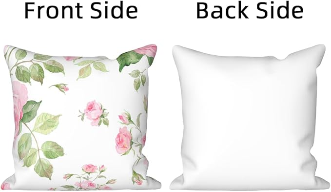 Pink Roses Throw Pillow Covers Set of 4 Blossom Flower Rustic Floral Green Leaves White Romantic Art Design Square Pillowcases for Chair Bed Outdoor Couch Bedroom Patio Farmhouse 26x26Inch
