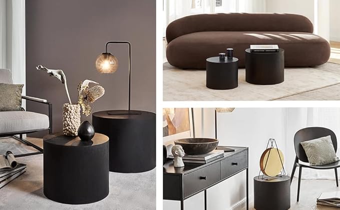 Kevinplus Round Nesting Coffee End Tables Set of 2, Small Space Living Room/Office, No Assembly (Matte Black)