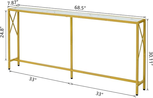 70" Gold Sofa Table,Console Table,Behind Couch Table, Entryway Table Skinny Stand for Hallway, Living Room, Bedroom