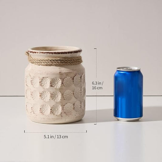 Ceramic Flower Vases for Home Decor Rustic Ideal Shelf Decor Table Décor, 6 Inch Ceramic White Vase for Flowers, Neutral Cream Vases for Mantel, Shelf, Living Room, Table Decoration, Beige