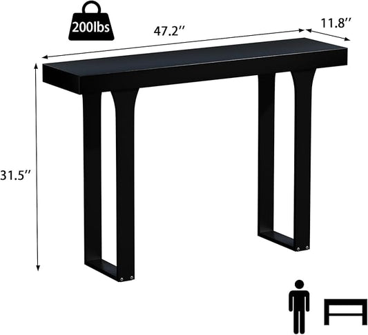 Bamboo 47.2" Narrow Console Table, Rectangular Side Table, Farmhouse Entryway Table, Modern Sofa Table Behind Couch, Accent Table for Entrance, Living Room, Hallway, Foyer (Black