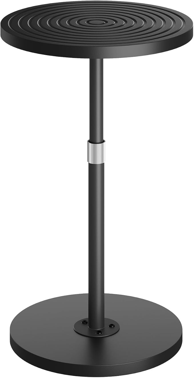 Round Side Table, Adjustable-Height Drink Table for Small Spaces, Pedestal Martini Table, Cocktail Tables Weighted Base for Living Room, Bedroom, Bathroom, Office, Black