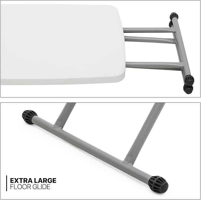 MoNiBloom TV Tray Folding Table 26" Height Adjustable, Portable Indoor/Outdoor Picnic Partiestable and Laptop Square White Small Table with X Legs