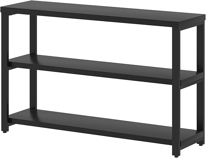 EXCEFUR Industrial Entryway Table, 3 Tier Console Table for Living Room, Wood Sofa Table for Hallway Behind Couch (47 Inch, Modern Black)