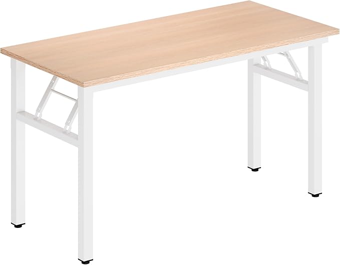 DlandHome 47 inches Folding Table Computer Desk Portable Activity Conference Table Home Office Desk, Fully Assembled Pink Oak Destop with White Frame