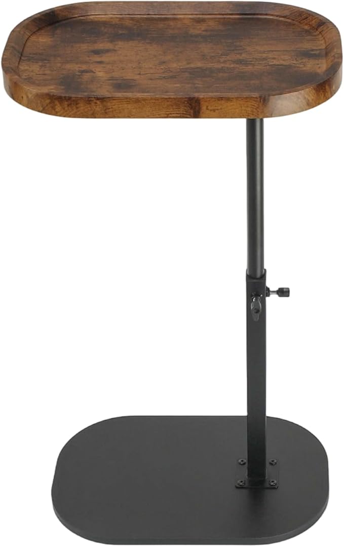 Adjustable C Shaped Side Table, C Table End Tables with Wheels for Sofa, 360° Swivel Sofa Tables for Livingroom,Bedroom,Study and Small Spaces (Vintage Brown)