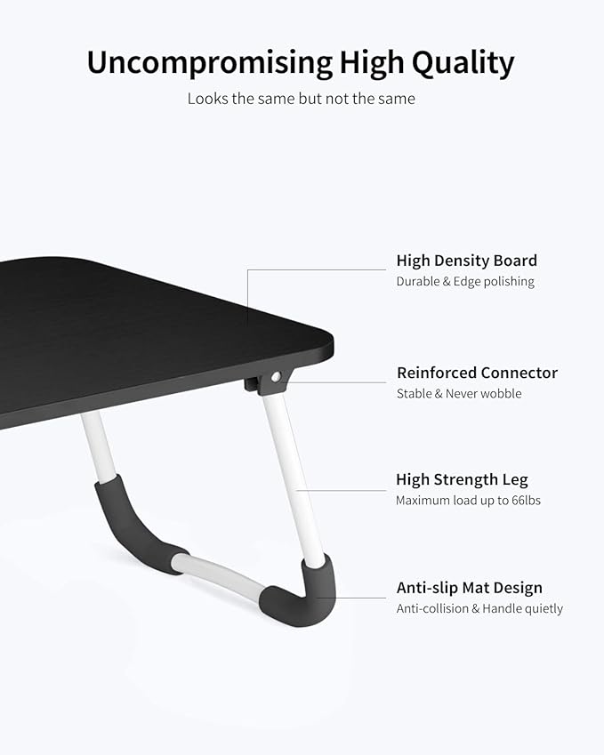 Ruxury Folding Lap Desk Laptop Stand Bed Desk Table Tray, Breakfast Serving Tray, Portable & Lightweight Mini Table for Sofa Couch Floor - Black