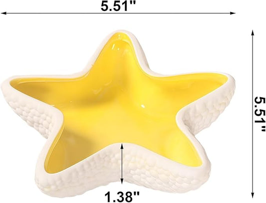 Starfish Jewelry Dish Ceramic Holder Ring Trinket Tray, Ocean-themed Decorative Trinket Dish, Suitable for Mother Friend Sister, Gifts for Women, Home Decor Trinket Dish(Yellow)