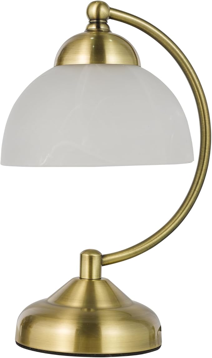 Small Modern Touch Glass Bedside Table Lamp, 7 x 7 x 10 Inch Bronze Base Table Lamp for Bedrooms and Office (White Frosted Glass Shade)