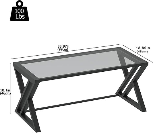 Coffee Table Grey Glass Coffee Table for Living Room,Modern Rectangular Center Table with Sturdy Metal Frame,Tempered Glass Table Tea Tables for Bedroom Home Office