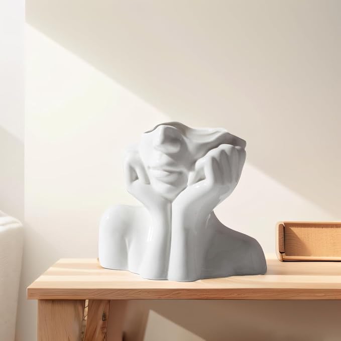 Face Vase,Ceramic Body Vase Female Form Ideal Shelf Decor,Modern Flower Vase for Table Decor,Farmhouse Small vase Bookshelf Decor 7.09'' L X 5.91'' H