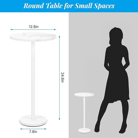Round End Table with Marble Base Drink Tables for Small Spaces Pedestal Table Small Round Side Table for Sofa Couch Chair Patio, White