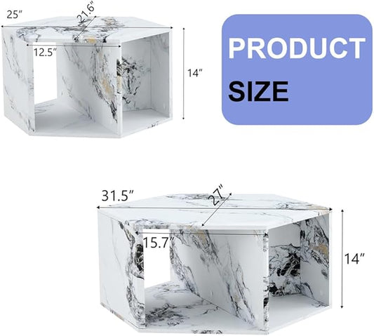Faux Marble Coffee Table Set for 2, Modern Living Room Table Set, White Center Table Set, No Assembly Required - Ready to Use