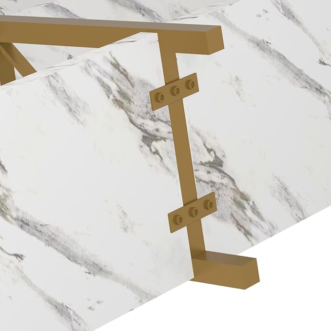 IBF Modern 3 Tier Entryway Table, Industrial Metal Wood TV Console Table with Storage Shelves, Farmhouse White Faux Marble and Gold Sofa Accent Table for Hallway Entry Way Foyer Living Room, 55 Inch