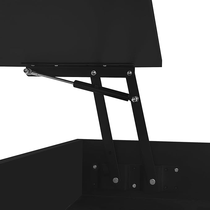 Lift Top Coffee Table with 2 Drawers and LED Lights, Modern 29.5" Square High-Gloss Center Table Cocktail Tea Table with Glass Top and Hidden Space for Living Room Apartment Black