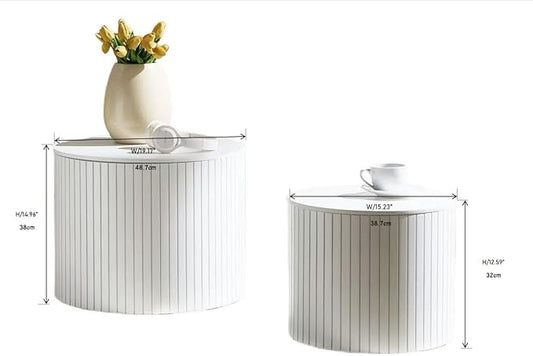 kevinplus White Coffee Table Nesting Tables Set of 2 for Living Room, Modern Circle Drum Small Coffee Table with Storage Contemporary Side Table End Table with Moveable Lid, White