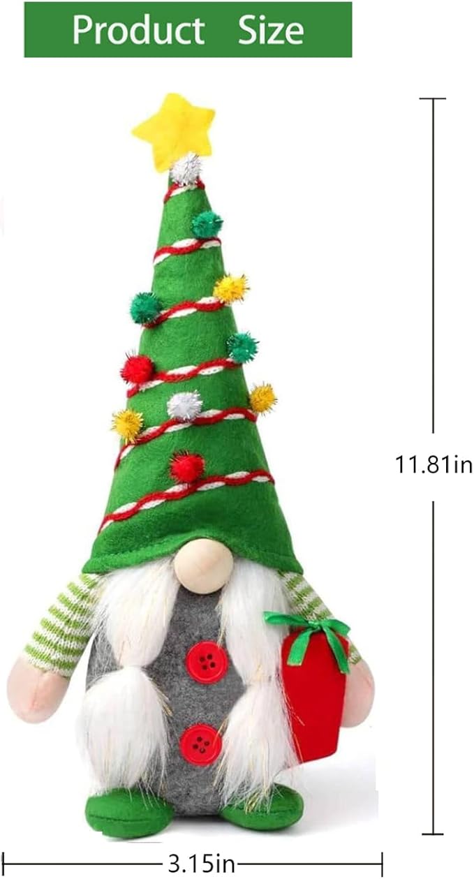 Christmas Gnomes Plush Decoration,Gnome Plush Christmas Decoration Handmade Swedish Dwarf Scandinavian Tomte Elf Gnomes for Home Office Table Decor,Green