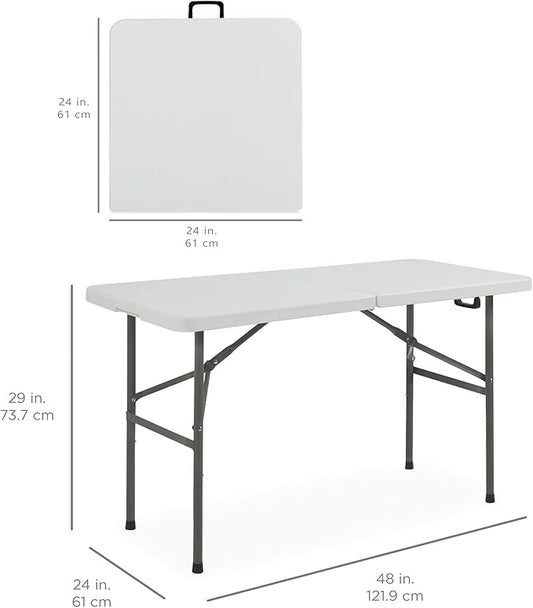 Best Choice Products 4ft Plastic Folding Table, Indoor Outdoor Heavy Duty Portable w/Handle, Lock for Picnic, Party, Camping - Light Gray
