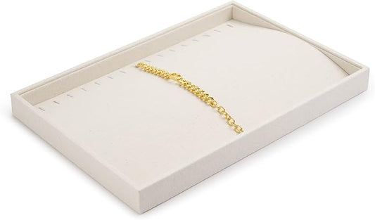 Linen Jewelry Trays 16 Slots Necklace Bracelet Display Tray Jewelry Drawer Organizer Necklace Bracelets Watch Storage Holder (Beige)