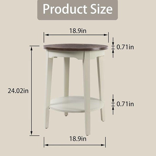 19" Round Side Table, Modern 2-Tier Shelf End Table, Small Accent Table for Living Room, Bedroom, Office, Brown and Gray
