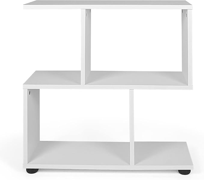 Giantex 3-Tier Geometric Bookshelf, 24’’ Tall Wood S-Shaped Display Shelves with Thick Foot Pads, Freestanding Open Shelves Nightstand, Floor Standing Display Shelf Bookcase