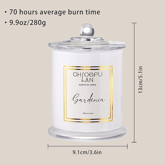 Chloefu LAN Gardenia Scented Candles for Home, Natural Soy Candle for Home Decor, Birthday Candle Gift for Women, 10 oz 65 Hours Burn