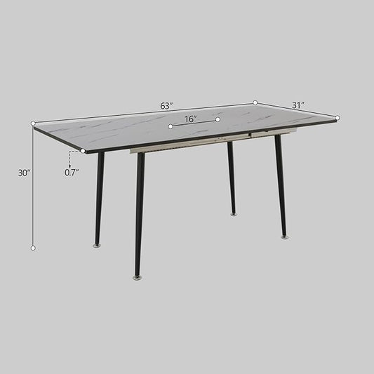 Marble Dining Table for 4-6, 47''-63'' Extendable Dining Table, Modern Kitchen Table, Space Saving Rectangular Table for Office and Dining Room (White)