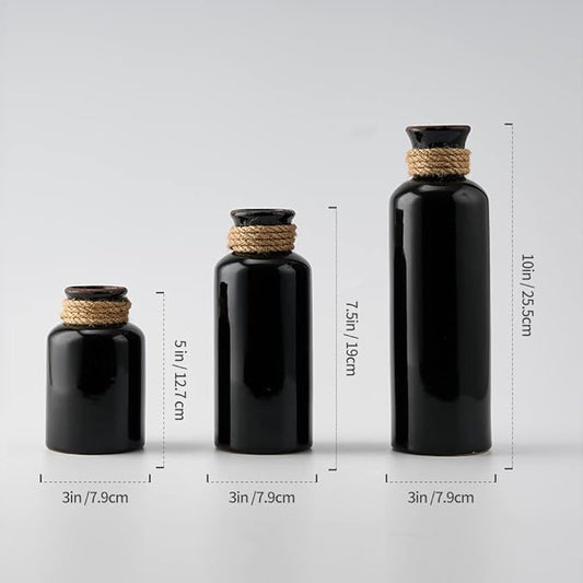 LUKA Ceramic Rustic Farmhouse Vase Set of 3,Terracotta Vases for Decor,Antique Vase for Your Bedroom,Office,Living Room,Fireplace Decor,Housewarming (10+7.5+5 Inch)