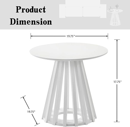 DUOMAY Modern Solid Round Side Table with Geometric Base, Natural Wood Accent End Table Center Table for Living Room, Bedroom, Lounge, Office, White Color