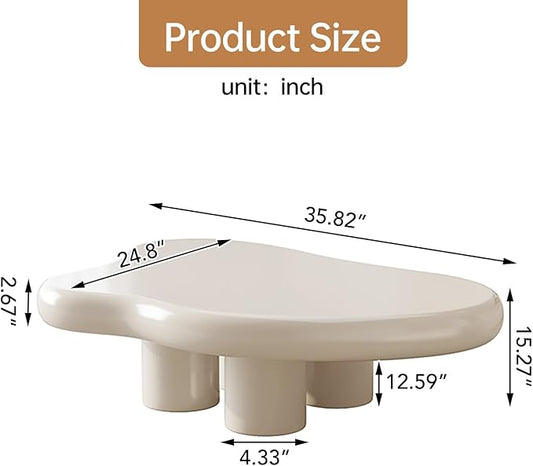 35.82" Cloud Coffee Table for Living Room,Cream Style Corner Table with 4 Legs,Cute Irregular Shape Side Table-White
