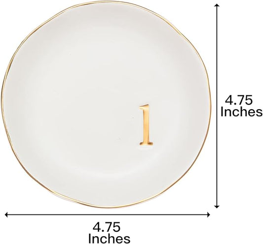 COLLECTIVE HOME - Ceramic Jewelry Tray, Decorative Trinket Dish for Rings Earrings Necklaces Bracelet Watch Keys, Birthday Mother's Day Christmas Gift for Women, 4.75", White Surface (L)