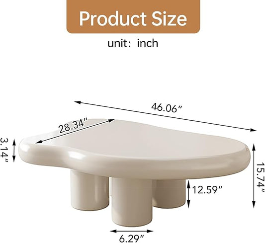 Guyii 46" Big Coffee Table Cream White Modern Living Room Table with 4 Legs Cloud Sofa Side Table for Living Room Apartment Office