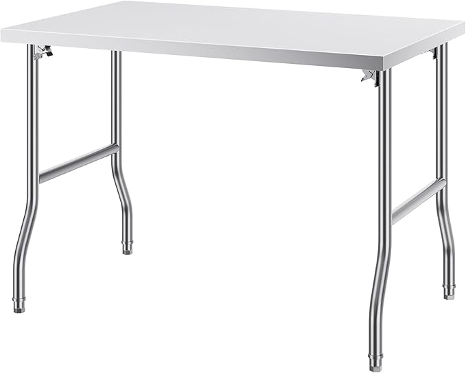 VEVOR 48 x 30 Inch Folding Commercial Prep Table Commercial Worktable Workstation, Heavy-Duty Stainless Steel Folding Table with 220 lbs Load, Silver Stainless Steel Kitchen Island,Kitchen Work Table