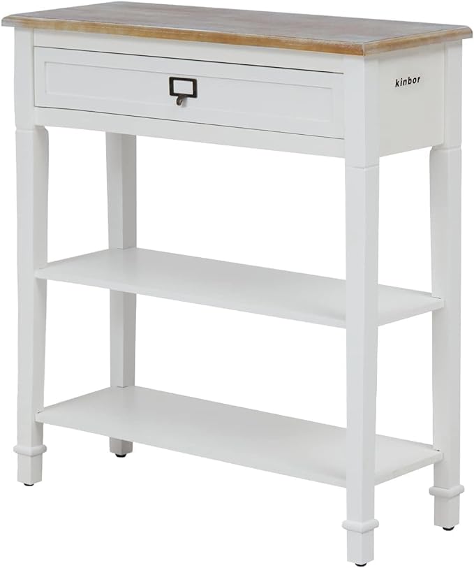 kinbor Accent White Console Table with Drawer and Shelf, Wood Sofa Table with Storage for Entryway Hallway Living Room
