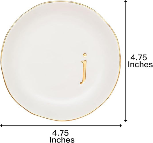 COLLECTIVE HOME - Ceramic Jewelry Tray, Decorative Trinket Dish for Rings Earrings Necklaces Bracelet Watch Keys, Birthday Mother's Day Christmas Gift for Women, 4.75", White Surface (J)